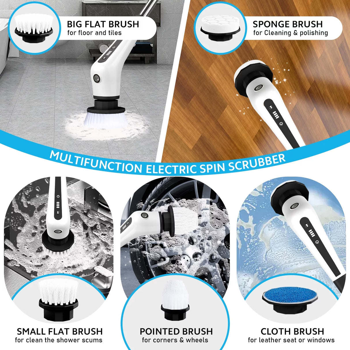 Electric Spin Scrubber Cordless Power Cleaning Brush Shower Scrubber for Bathroom Floor