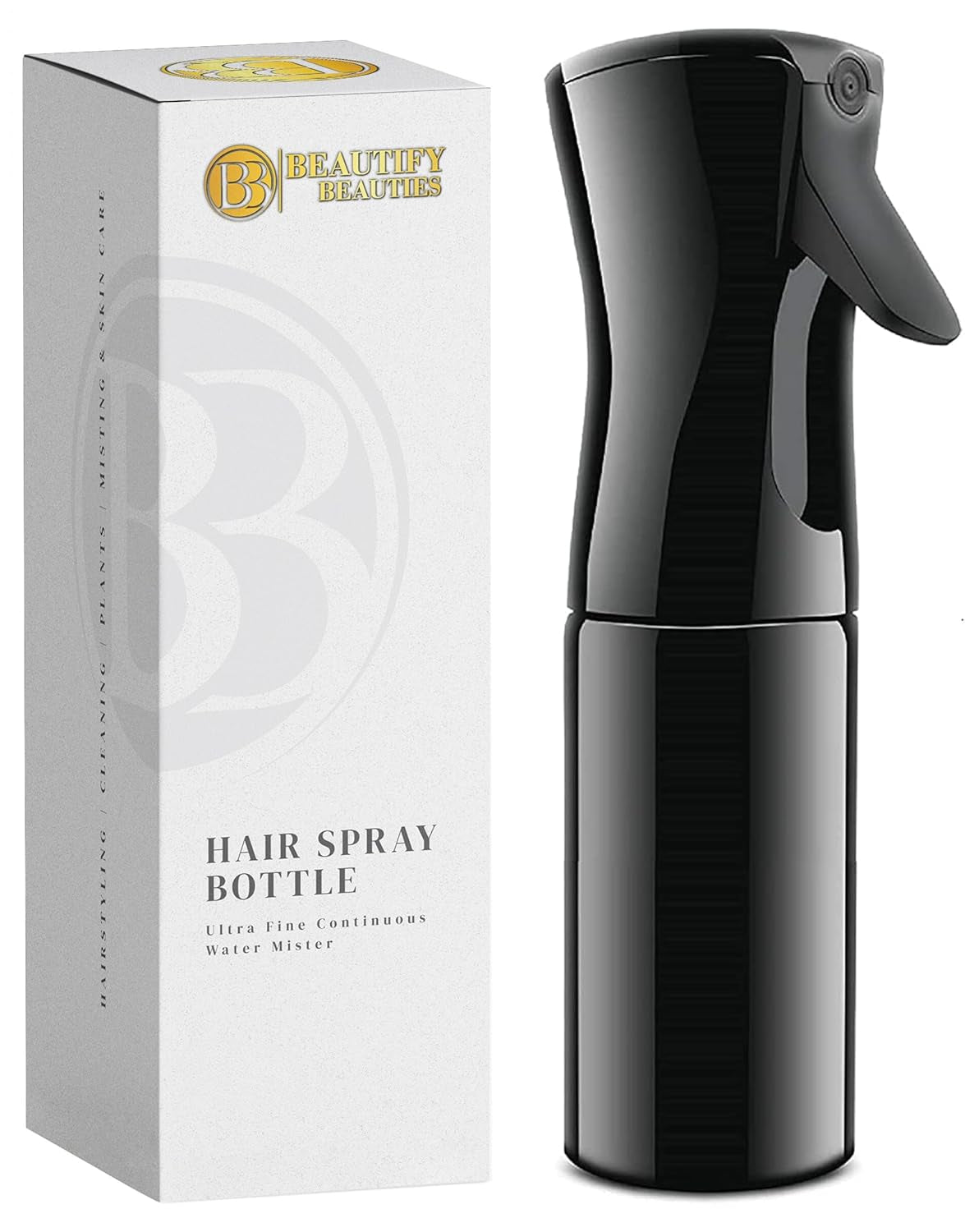 Hair Spray Bottle – Ultra Fine Continuous Water Mister for Hairstyling, Cleaning, Plants, Misting & Skin Care (Black, 6.8 Ounces)