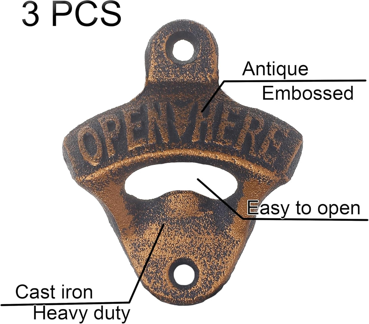 Wall Mounted Cast Iron Beer Bottle Opener (3 PCS)