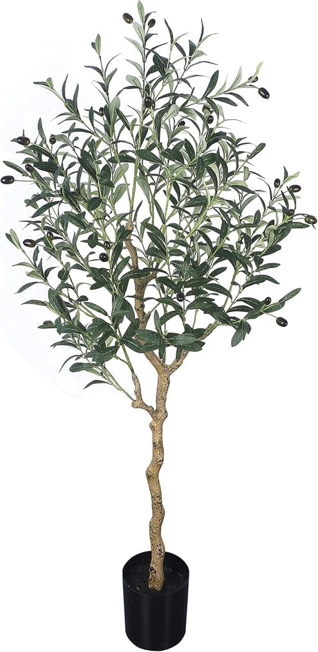 Artificial Olive Tree Tall Fake Potted Olive Silk Tree with Planter Large Faux Olive Branches and Fruits Artificial Tree for Modern Home Office Living Room Floor Decor Indoor (4FT)