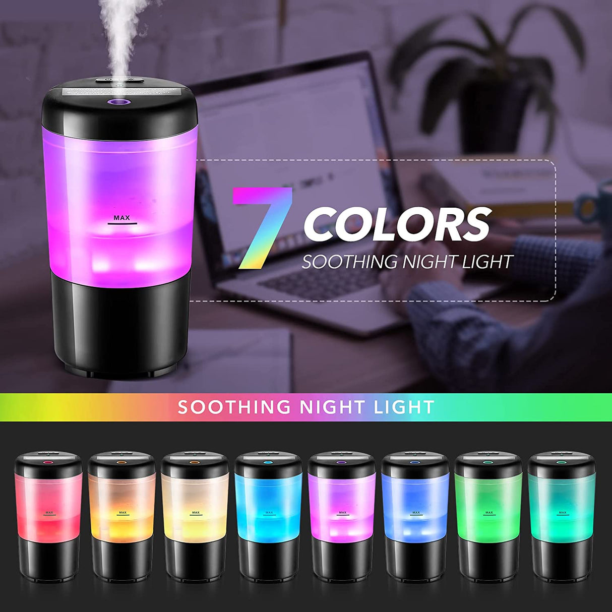 Essential Oil Car & Desk Diffuser with 7 Glowing Colors!