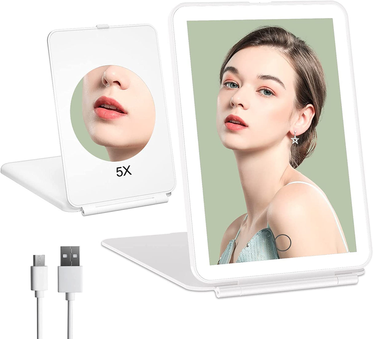 Rechargeable Travel Makeup Mirror With Dimmable LED Light Touch Screen