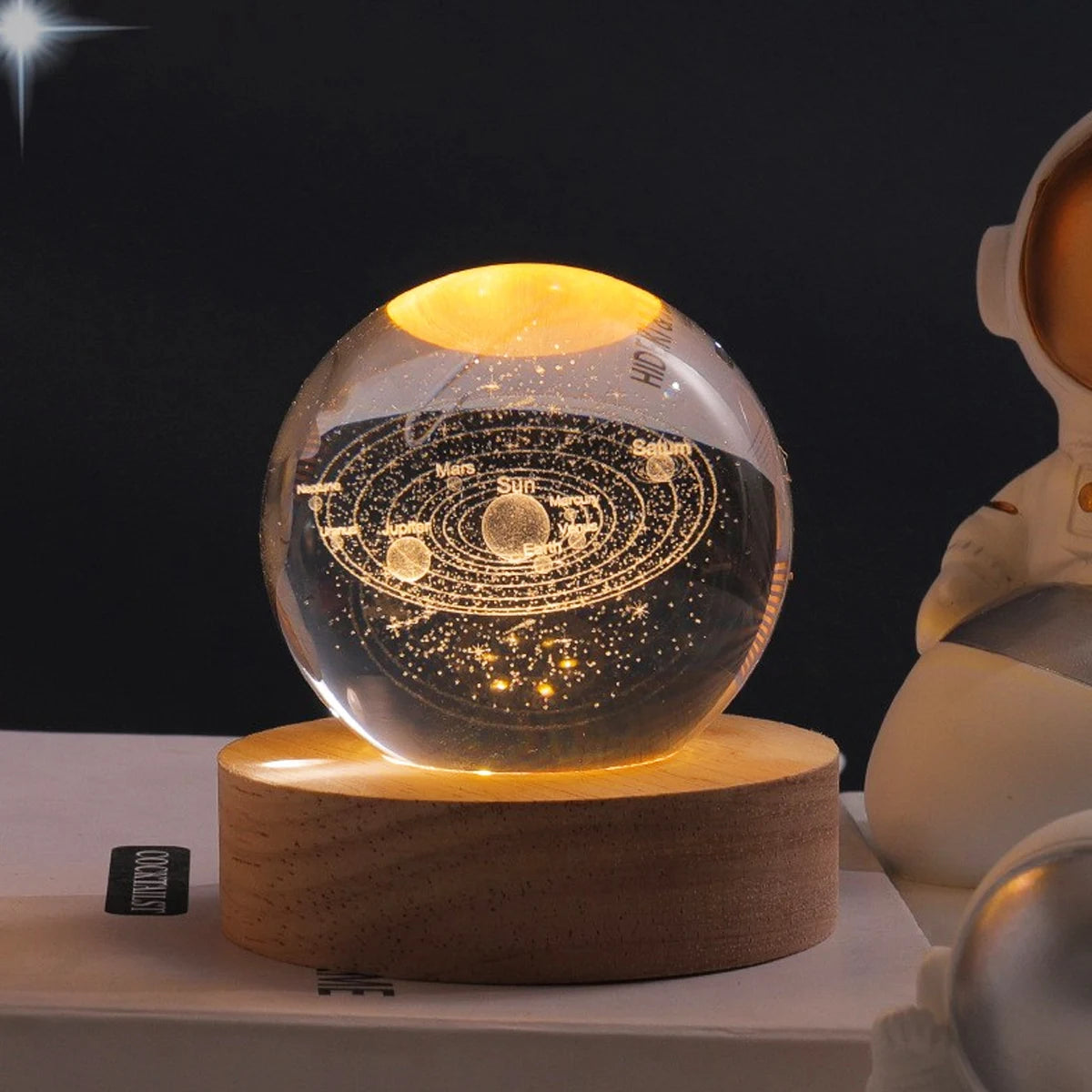 3D Crystal Ball LED Night Light Glowing Planetary Galaxy Lamp for Home Bedrom Desk Creative Decor Gift Planet Moon Bedside Lamp