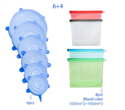 Reusable Silicone Food Bags (+Optional Universal Round Lids)