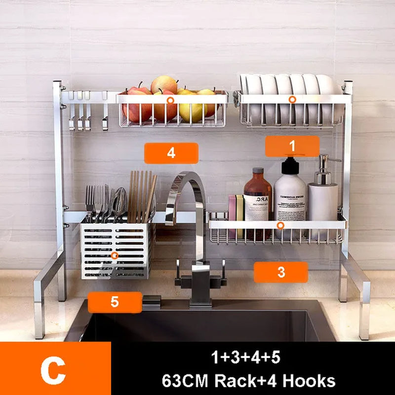 DIY Storage Holder Stainless Steel Kitchen Organizer Multifunction Kitchen Shelf Wall Drain Dish Baskets Spice Organizers