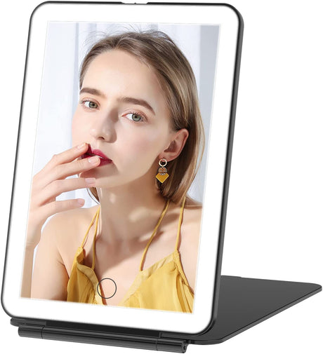 Rechargeable Travel Makeup Mirror With Dimmable LED Light Touch Screen