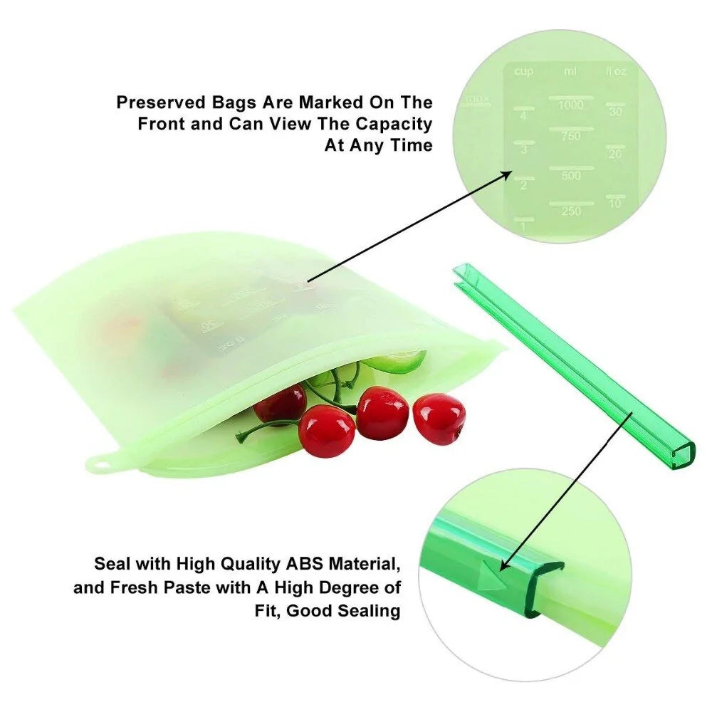 Reusable Silicone Food Bags (+Optional Universal Round Lids)