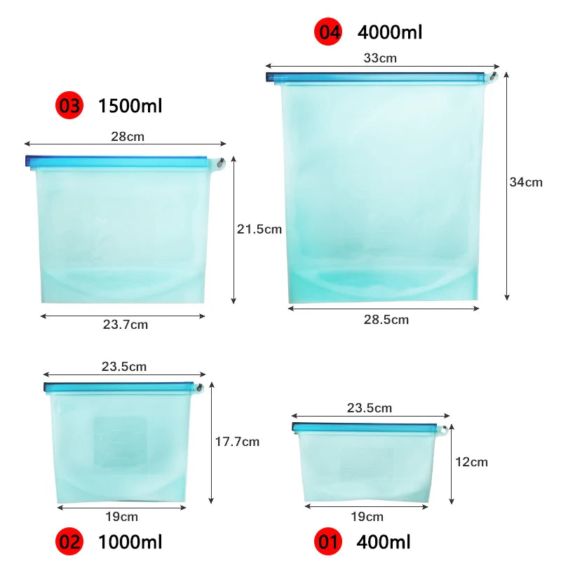 Reusable Silicone Food Bags (+Optional Universal Round Lids)