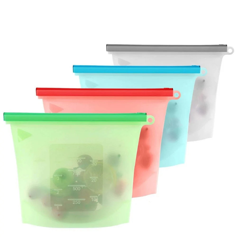 Reusable Silicone Food Bags (+Optional Universal Round Lids)